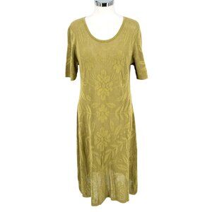 Gudrun Sjödén Open Knit Floral Dress Green Short Sleeve Scoop Neck Size Medium
